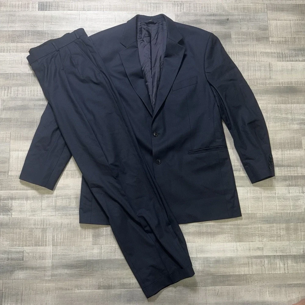 Brooks Brothers 346 Men's Suit 2-piece Wool Sz 46L Pants 38x31 Black Pinstripe